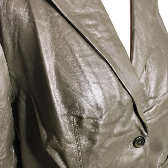 JESSICA LONDON Olive Green Leather Blazer/Jacket - Picture 3 of 11